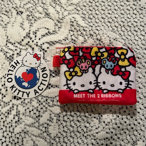 NWT ❤️Hello Kitty & Mimmy Meet the 2 Ribbons Plush Coin Pouch Card Holder - Picture 2 of 6
